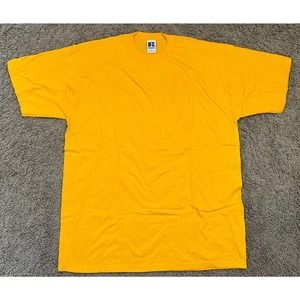 Vintage 90s Russel Athletic Blank Yellow T-Shirt Size L Made In USA